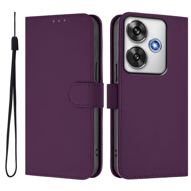 For Xiaomi Poco F6 5G Skin Feel Solid Color Leather Phone Case with Lanyard