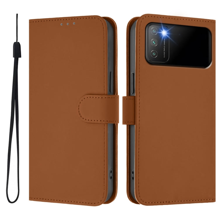 For Xiaomi Poco M3 Skin Feel Solid Color Leather Phone Case with Lanyard