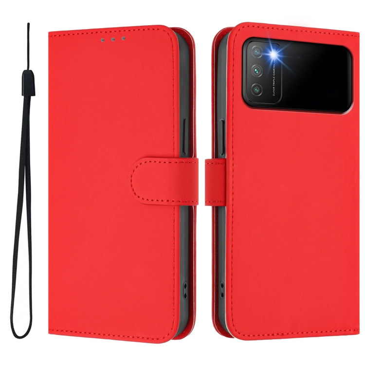 For Xiaomi Poco M3 Skin Feel Solid Color Leather Phone Case with Lanyard