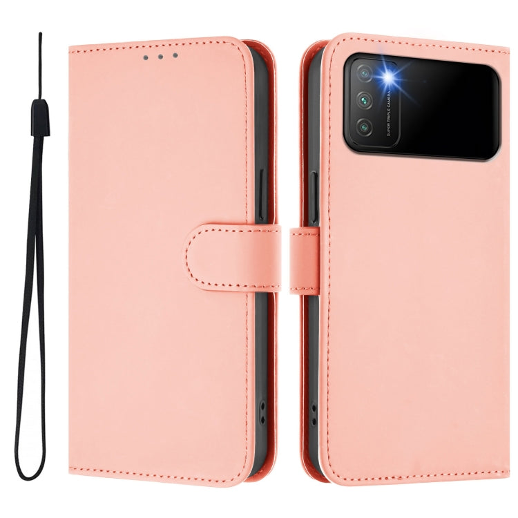 For Xiaomi Poco M3 Skin Feel Solid Color Leather Phone Case with Lanyard