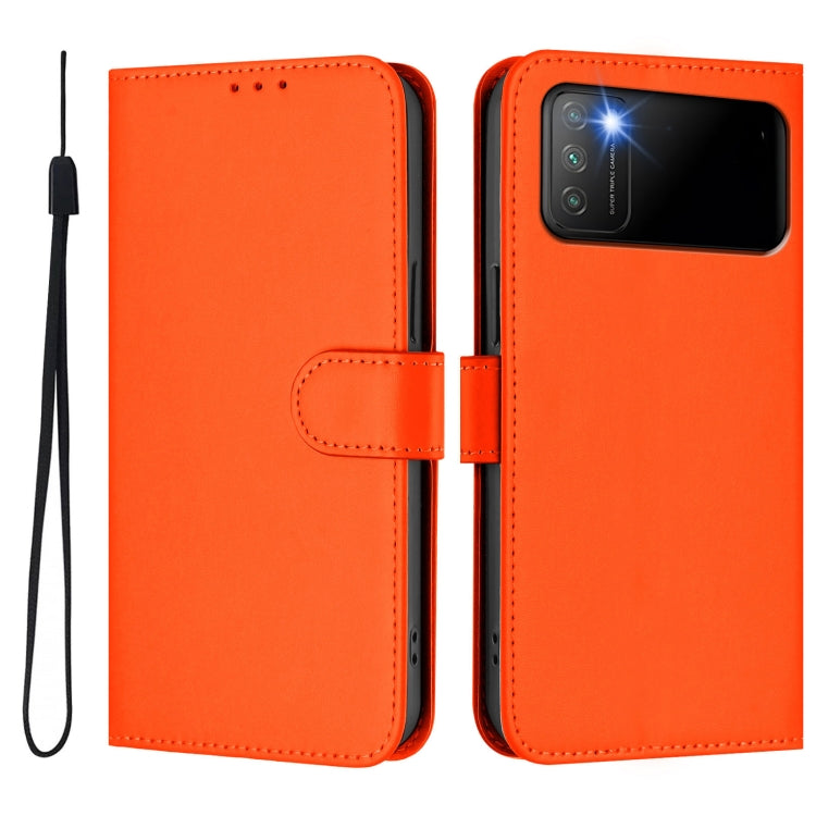 For Xiaomi Poco M3 Skin Feel Solid Color Leather Phone Case with Lanyard