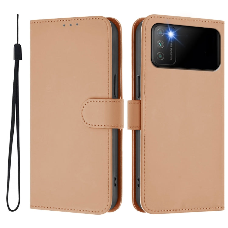 For Xiaomi Poco M3 Skin Feel Solid Color Leather Phone Case with Lanyard