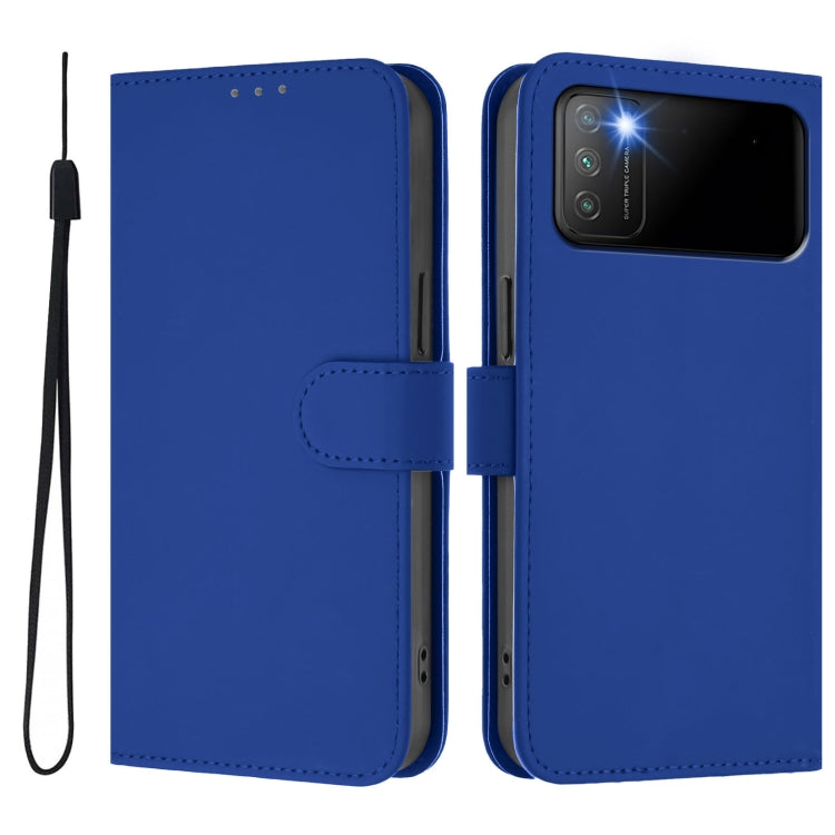 For Xiaomi Poco M3 Skin Feel Solid Color Leather Phone Case with Lanyard