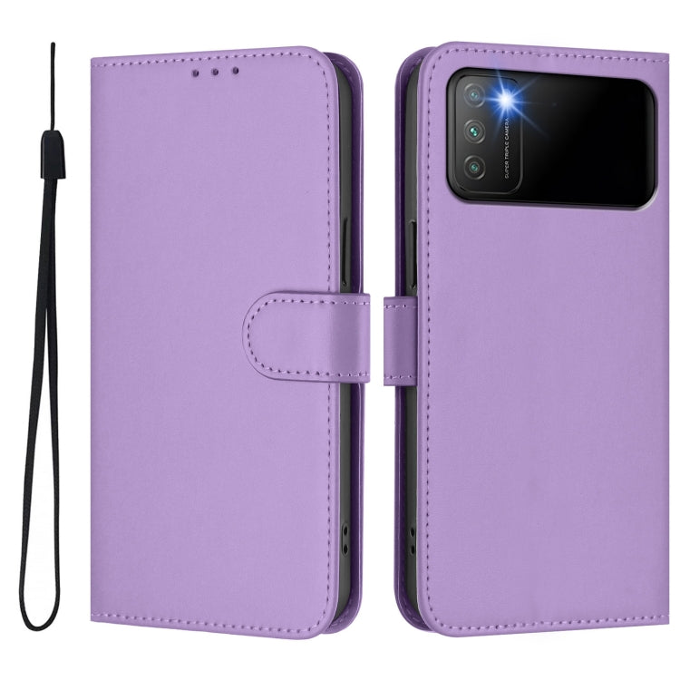 For Xiaomi Poco M3 Skin Feel Solid Color Leather Phone Case with Lanyard