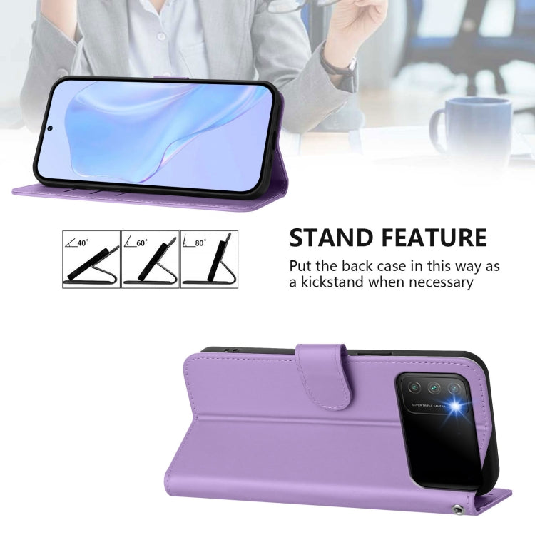 For Xiaomi Poco M3 Skin Feel Solid Color Leather Phone Case with Lanyard
