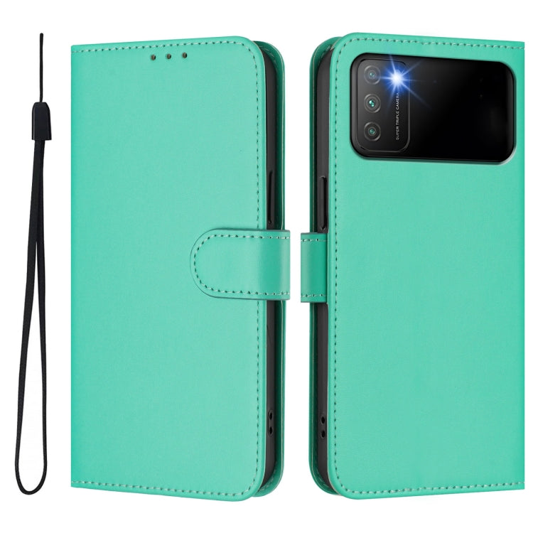 For Xiaomi Poco M3 Skin Feel Solid Color Leather Phone Case with Lanyard