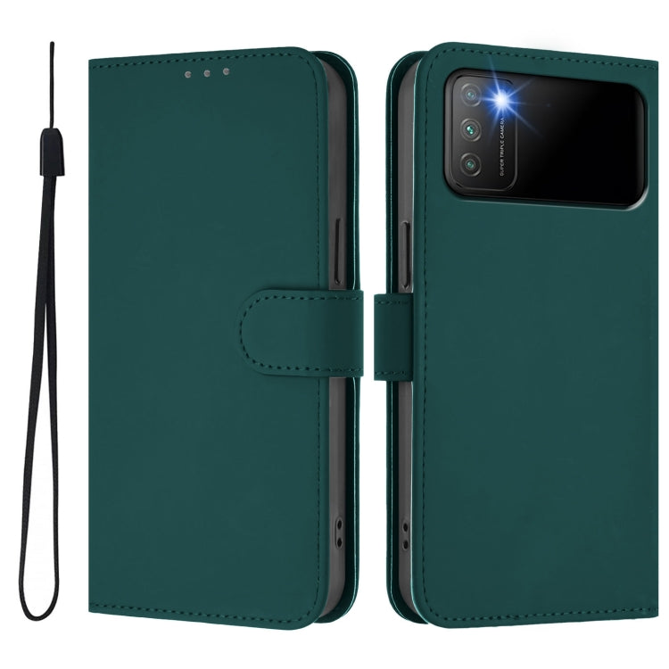 For Xiaomi Poco M3 Skin Feel Solid Color Leather Phone Case with Lanyard