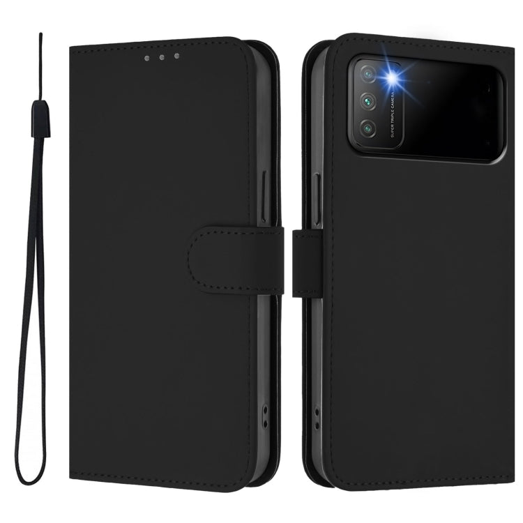 For Xiaomi Poco M3 Skin Feel Solid Color Leather Phone Case with Lanyard