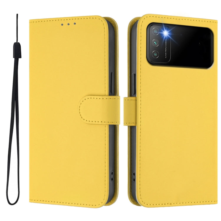 For Xiaomi Poco M3 Skin Feel Solid Color Leather Phone Case with Lanyard