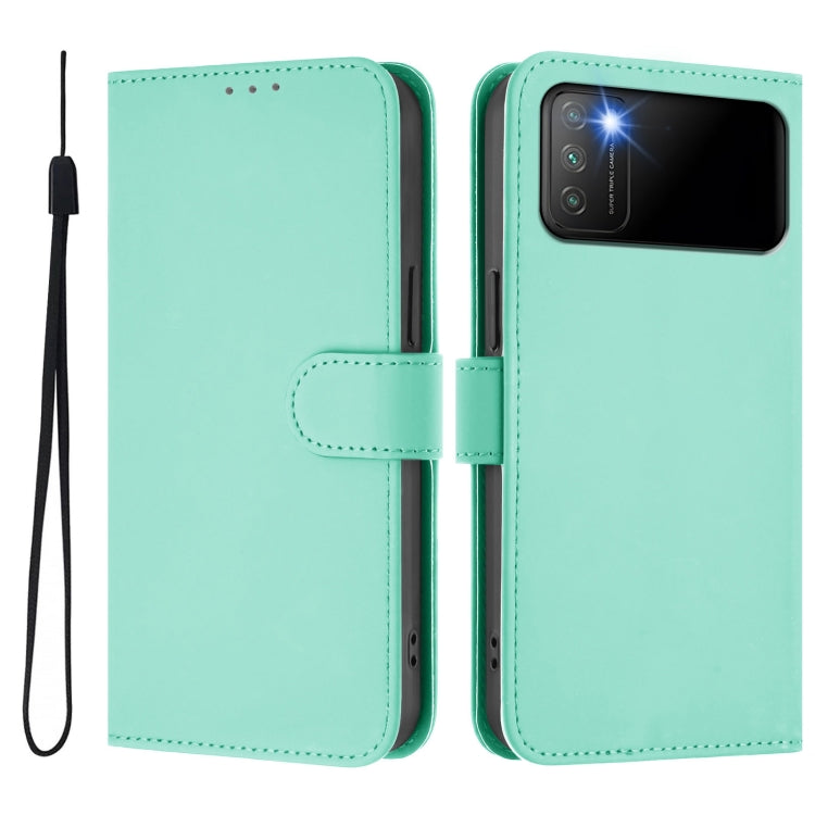 For Xiaomi Poco M3 Skin Feel Solid Color Leather Phone Case with Lanyard