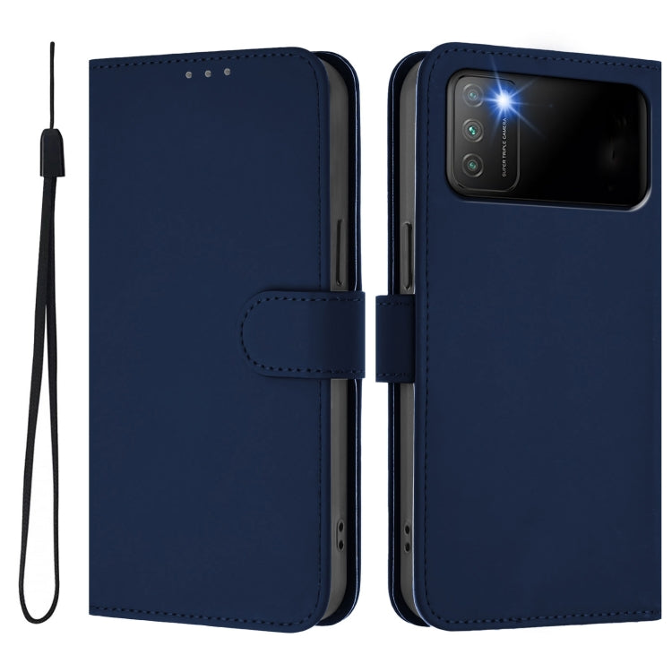 For Xiaomi Poco M3 Skin Feel Solid Color Leather Phone Case with Lanyard