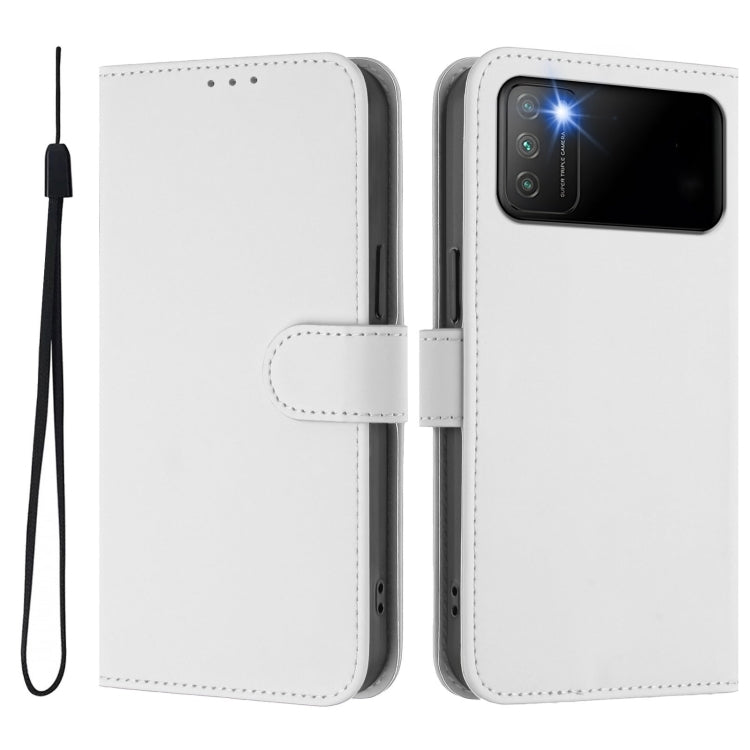 For Xiaomi Poco M3 Skin Feel Solid Color Leather Phone Case with Lanyard