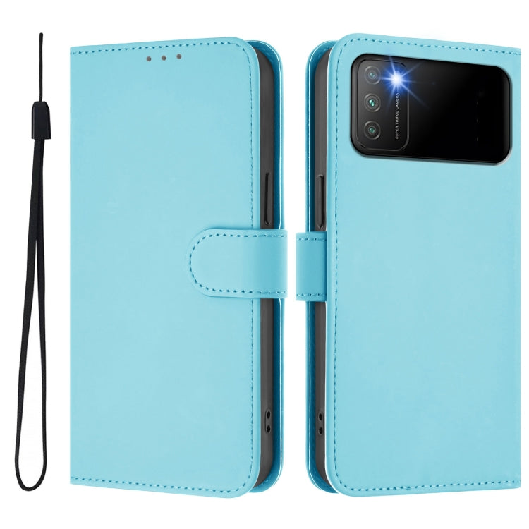 For Xiaomi Poco M3 Skin Feel Solid Color Leather Phone Case with Lanyard