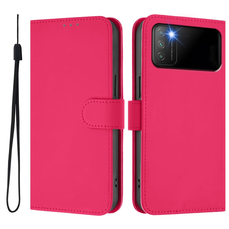 For Xiaomi Poco M3 Skin Feel Solid Color Leather Phone Case with Lanyard