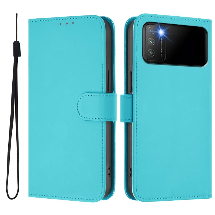 For Xiaomi Poco M3 Skin Feel Solid Color Leather Phone Case with Lanyard