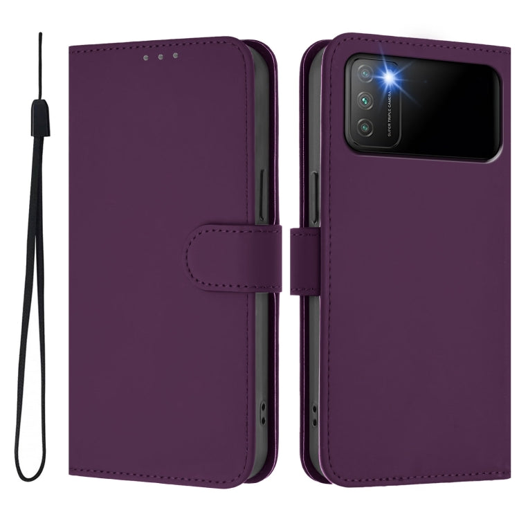 For Xiaomi Poco M3 Skin Feel Solid Color Leather Phone Case with Lanyard