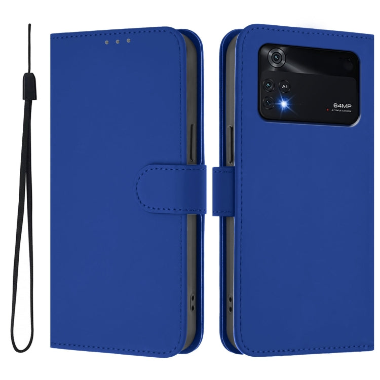 For Xiaomi Poco M4 Pro 4G Skin Feel Solid Color Leather Phone Case with Lanyard