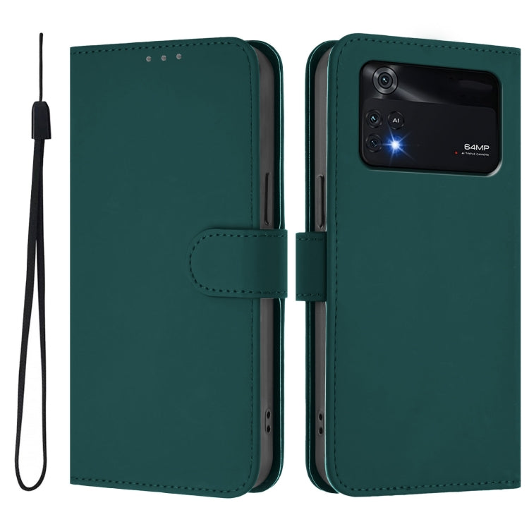For Xiaomi Poco M4 Pro 4G Skin Feel Solid Color Leather Phone Case with Lanyard