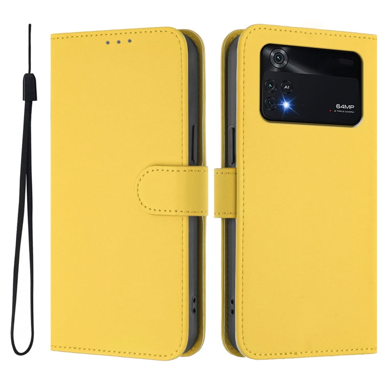 For Xiaomi Poco M4 Pro 4G Skin Feel Solid Color Leather Phone Case with Lanyard