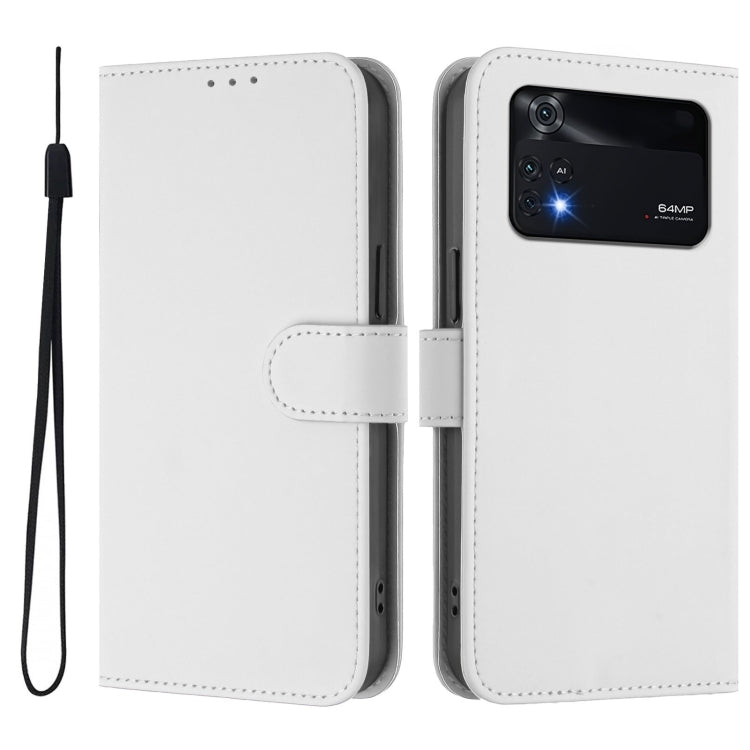 For Xiaomi Poco M4 Pro 4G Skin Feel Solid Color Leather Phone Case with Lanyard