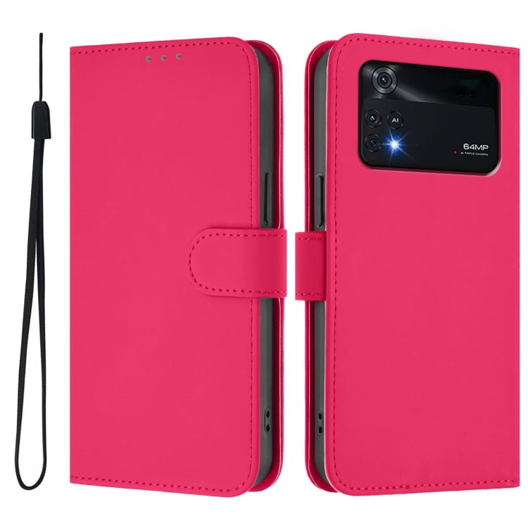 For Xiaomi Poco M4 Pro 4G Skin Feel Solid Color Leather Phone Case with Lanyard