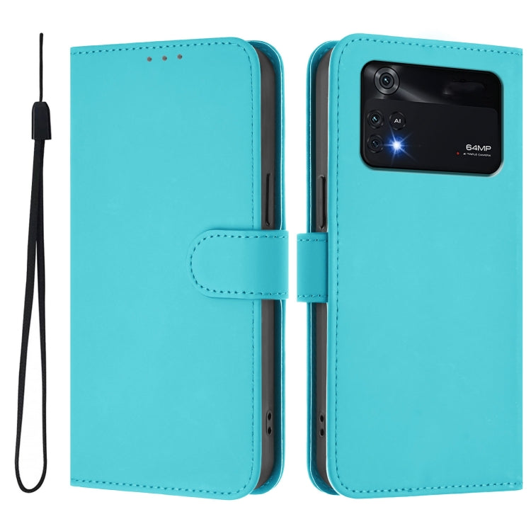 For Xiaomi Poco M4 Pro 4G Skin Feel Solid Color Leather Phone Case with Lanyard