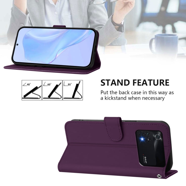 For Xiaomi Poco M4 Pro 4G Skin Feel Solid Color Leather Phone Case with Lanyard