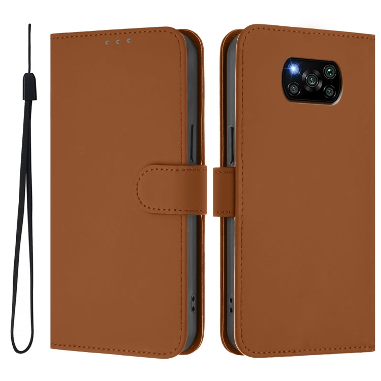 For Xiaomi Poco X3 Pro / X3 NFC / X3 Skin Feel Solid Color Leather Phone Case with Lanyard