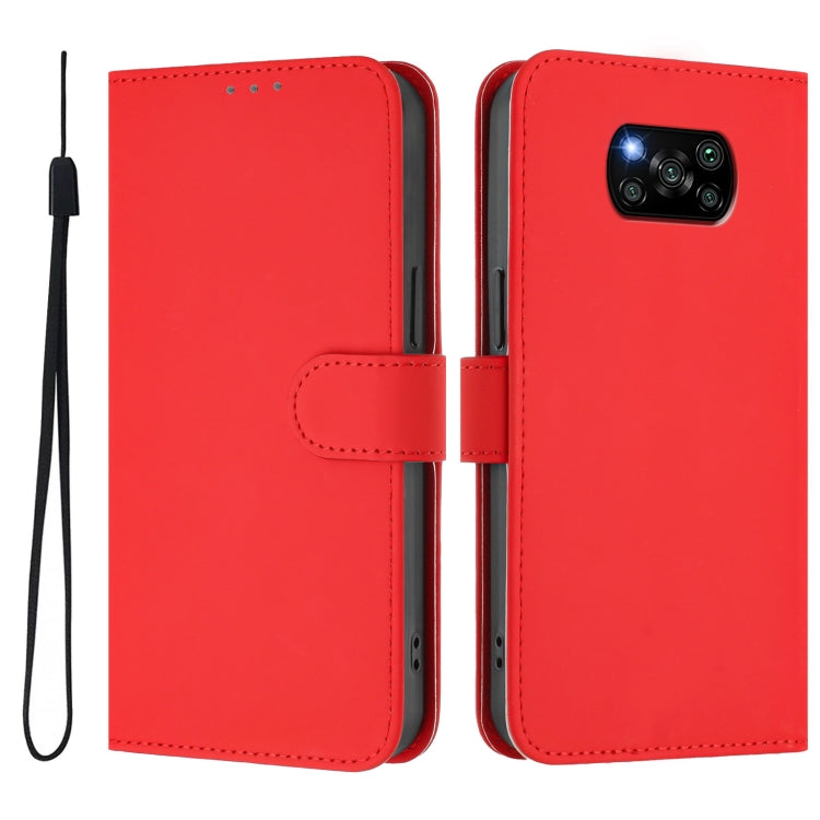 For Xiaomi Poco X3 Pro / X3 NFC / X3 Skin Feel Solid Color Leather Phone Case with Lanyard