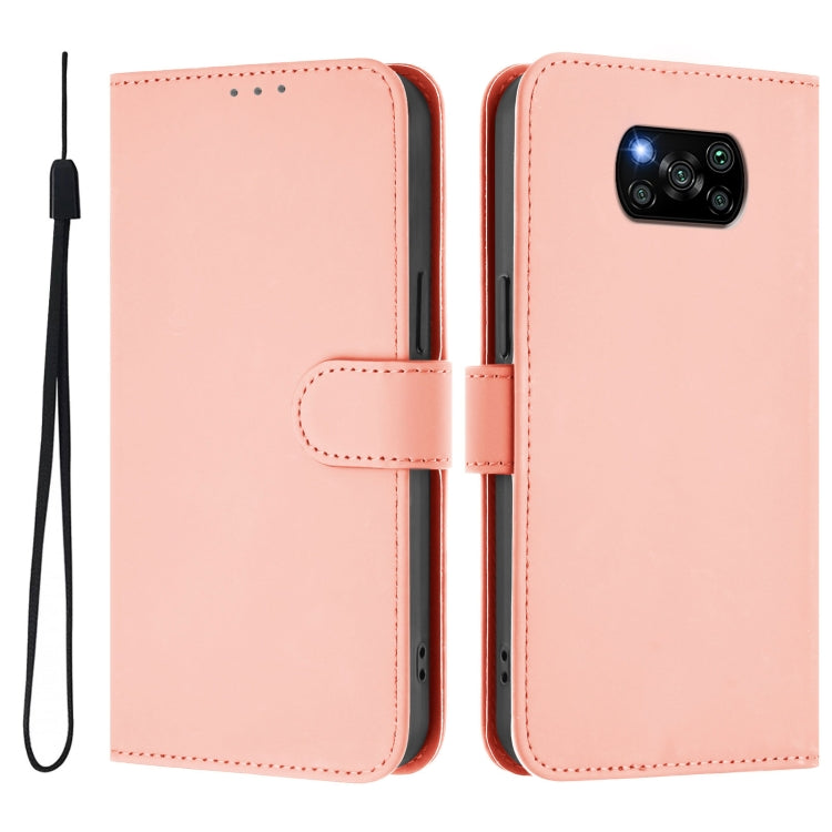 For Xiaomi Poco X3 Pro / X3 NFC / X3 Skin Feel Solid Color Leather Phone Case with Lanyard