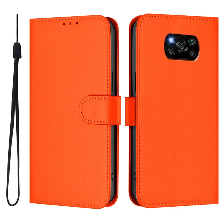 For Xiaomi Poco X3 Pro / X3 NFC / X3 Skin Feel Solid Color Leather Phone Case with Lanyard