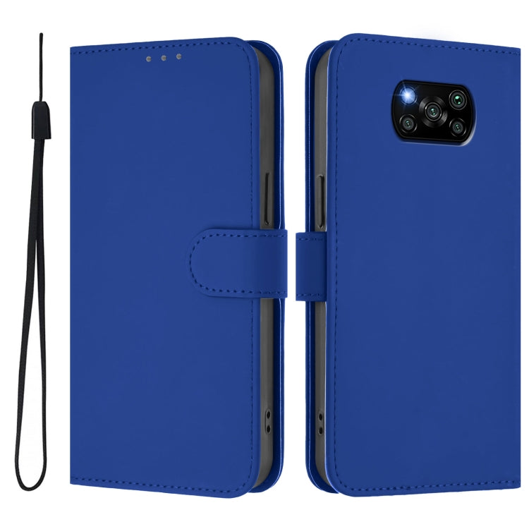 For Xiaomi Poco X3 Pro / X3 NFC / X3 Skin Feel Solid Color Leather Phone Case with Lanyard