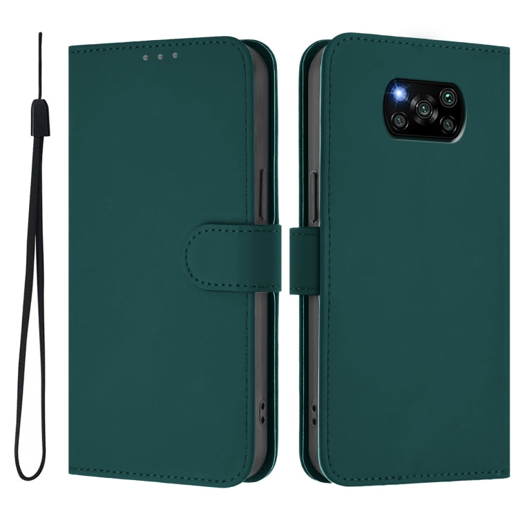 For Xiaomi Poco X3 Pro / X3 NFC / X3 Skin Feel Solid Color Leather Phone Case with Lanyard