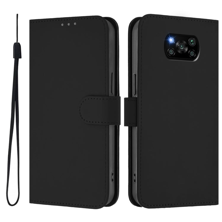 For Xiaomi Poco X3 Pro / X3 NFC / X3 Skin Feel Solid Color Leather Phone Case with Lanyard