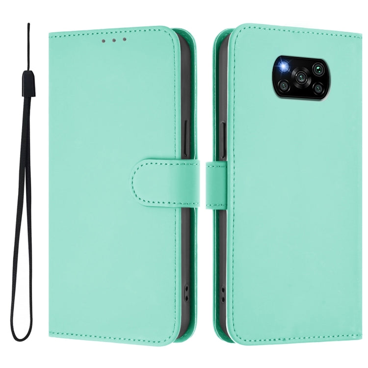 For Xiaomi Poco X3 Pro / X3 NFC / X3 Skin Feel Solid Color Leather Phone Case with Lanyard