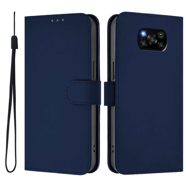 For Xiaomi Poco X3 Pro / X3 NFC / X3 Skin Feel Solid Color Leather Phone Case with Lanyard