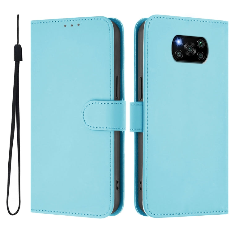 For Xiaomi Poco X3 Pro / X3 NFC / X3 Skin Feel Solid Color Leather Phone Case with Lanyard