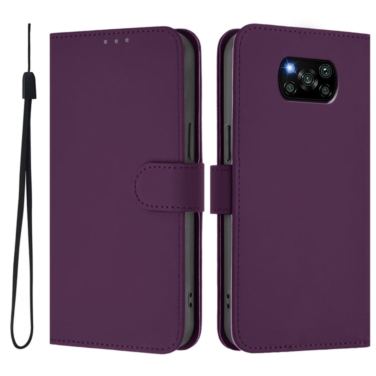 For Xiaomi Poco X3 Pro / X3 NFC / X3 Skin Feel Solid Color Leather Phone Case with Lanyard