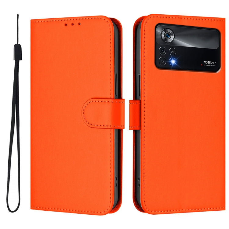 For Xiaomi Poco X4 Pro 5G Skin Feel Solid Color Leather Phone Case with Lanyard