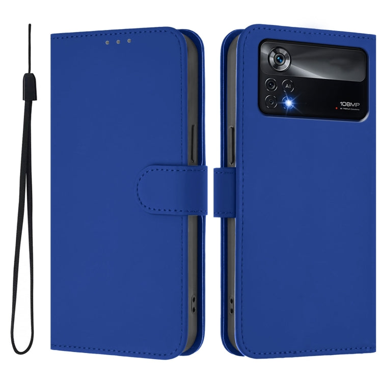For Xiaomi Poco X4 Pro 5G Skin Feel Solid Color Leather Phone Case with Lanyard