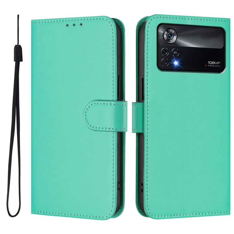 For Xiaomi Poco X4 Pro 5G Skin Feel Solid Color Leather Phone Case with Lanyard
