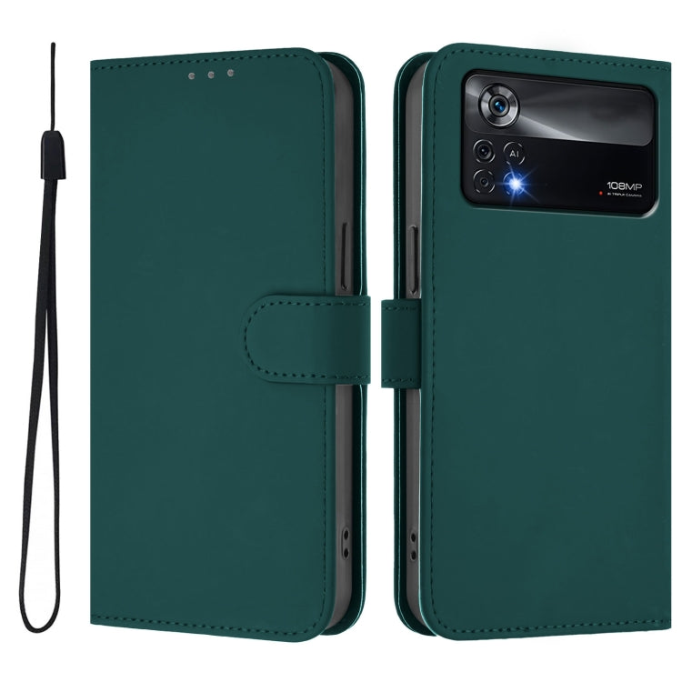 For Xiaomi Poco X4 Pro 5G Skin Feel Solid Color Leather Phone Case with Lanyard