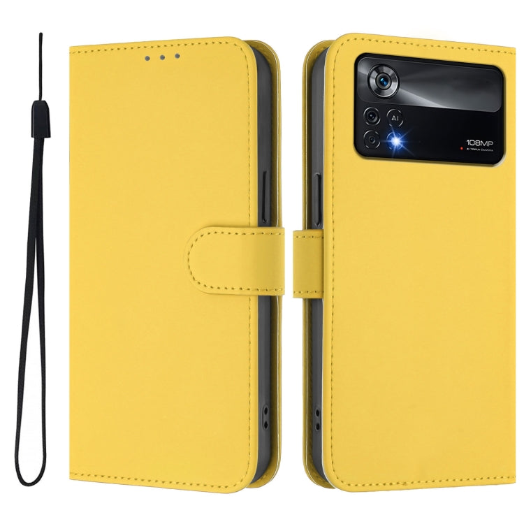 For Xiaomi Poco X4 Pro 5G Skin Feel Solid Color Leather Phone Case with Lanyard