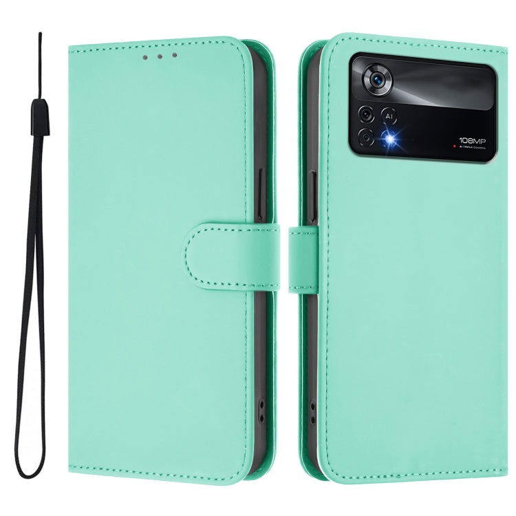 For Xiaomi Poco X4 Pro 5G Skin Feel Solid Color Leather Phone Case with Lanyard