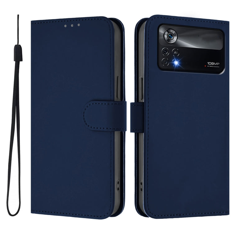 For Xiaomi Poco X4 Pro 5G Skin Feel Solid Color Leather Phone Case with Lanyard