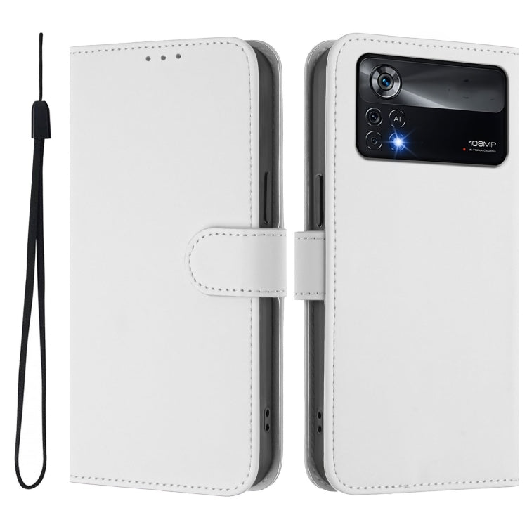For Xiaomi Poco X4 Pro 5G Skin Feel Solid Color Leather Phone Case with Lanyard