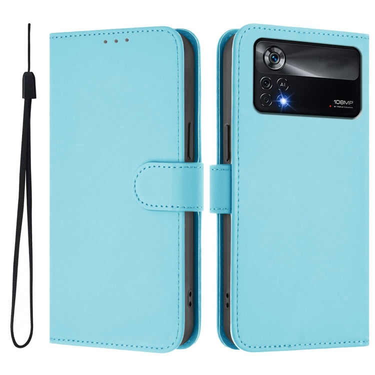 For Xiaomi Poco X4 Pro 5G Skin Feel Solid Color Leather Phone Case with Lanyard