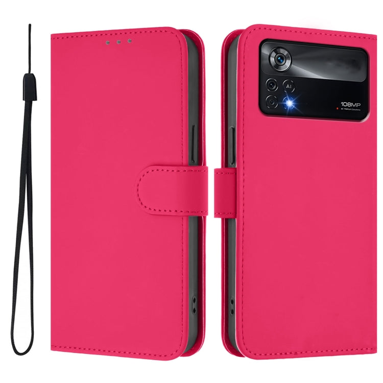 For Xiaomi Poco X4 Pro 5G Skin Feel Solid Color Leather Phone Case with Lanyard