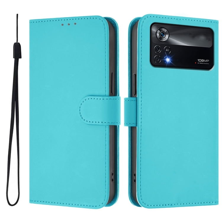 For Xiaomi Poco X4 Pro 5G Skin Feel Solid Color Leather Phone Case with Lanyard