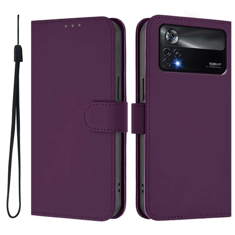 For Xiaomi Poco X4 Pro 5G Skin Feel Solid Color Leather Phone Case with Lanyard